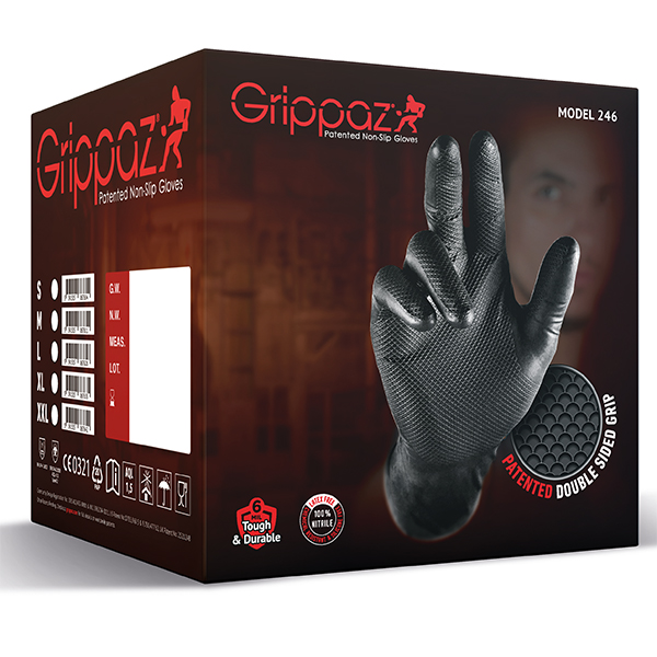 Bo�te de 50 gants jetables en nitrile noir textur�, non poudr� GRIPPAZ